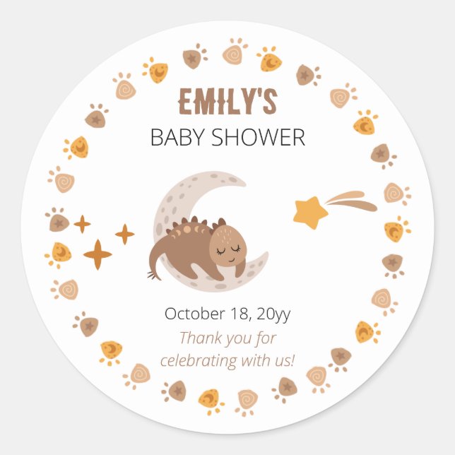 A Cute Little Dinosaur Baby Shower Thank You Classic Round Sticker (Front)