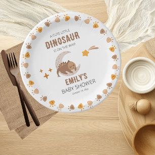 A Cute Little Dinosaur Baby Shower Welcome Paper Plate