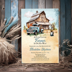 A Cute Little Farmer Barn   Truck Boy Baby Shower Acrylic Invitations