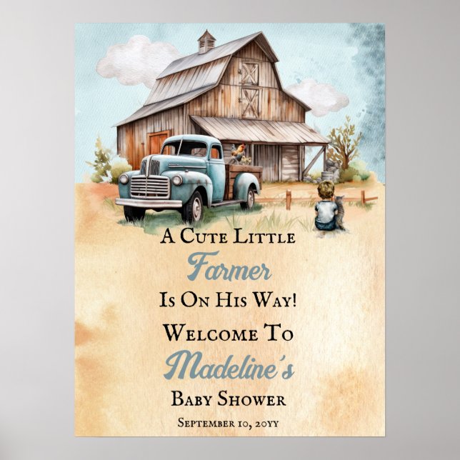 A Cute Little Farmer Is On His Way Baby Shower Poster (Front)