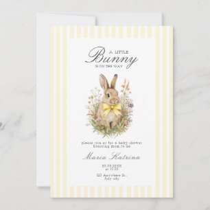 A cute little Floral Bunny Yellow Bow Baby Shower Invitation