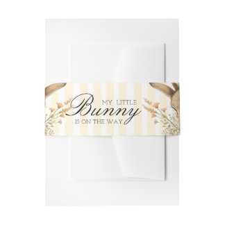 A cute little Floral Bunny Yellow Bow Baby Shower Invitation Belly Band