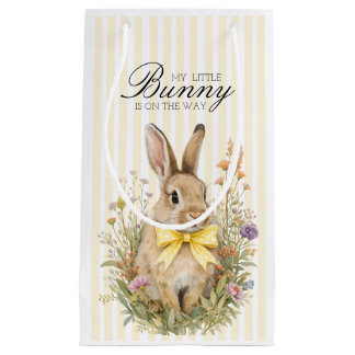 A cute little Floral Bunny Yellow Bow Baby Shower Small Gift Bag