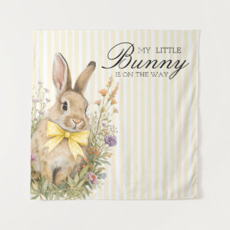 A cute little Floral Bunny Yellow Bow Baby Shower Tapestry