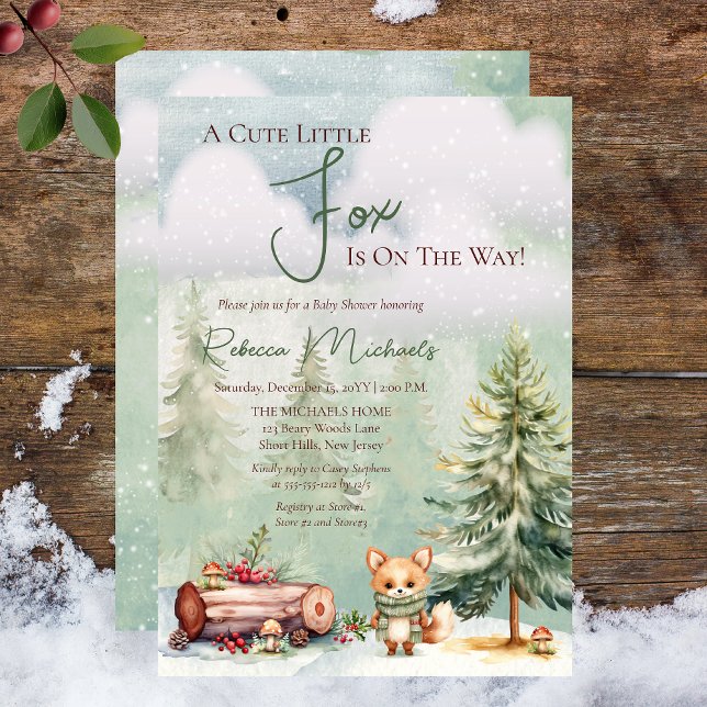 A Cute Little Fox Is On The Way Baby Shower Invitation (A Cute Little Fox Is On The Way  Woodland Baby Shower Invitation)