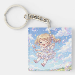 A cute little girl enjoying soap bubbles key ring