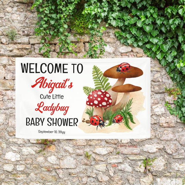 A Cute Little Ladybug Is On Her Way Baby Shower Banner ("A Cute Little Ladybug Is On Her Way!" Girl Baby Shower Banner)