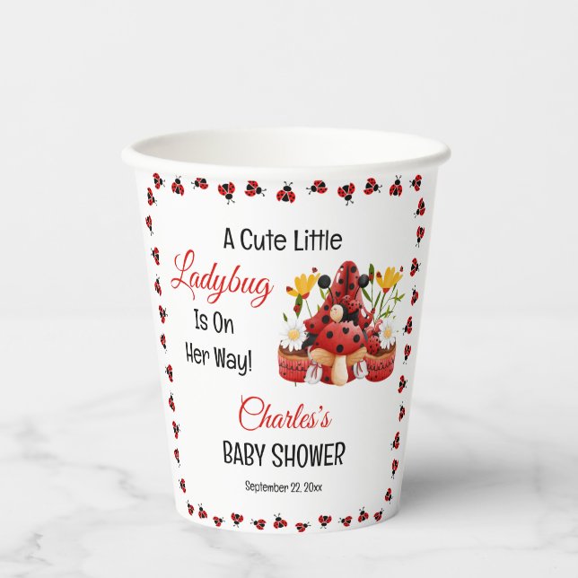 A Cute Little Ladybug Is On Her Way Baby Shower Paper Cups (Front)