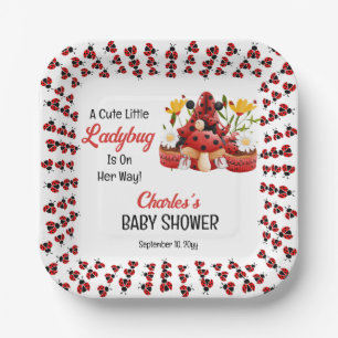 A Cute Little Ladybug Is On Her Way Baby Shower Paper Plate