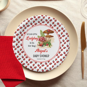 A Cute Little Ladybug Is On Her Way Baby Shower Paper Plate