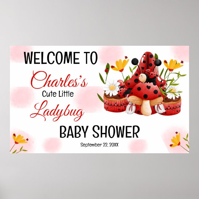 A Cute Little Ladybug Is On Her Way Baby Shower Poster (Front)