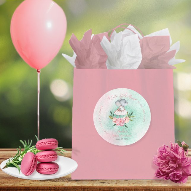 A Cute Little Mouse Is On Her Way Girl Baby Shower Classic Round Sticker (Creator Uploaded)