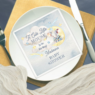 A Cute Little Mouse Is On His Way Boy Baby Shower Napkin