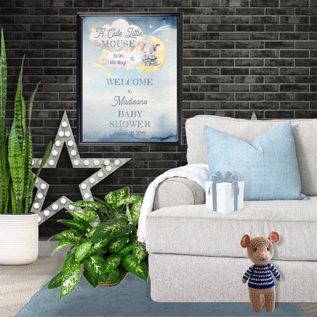 A Cute Little Mouse Is On His Way Boy Baby Shower Poster (Creator Uploaded)
