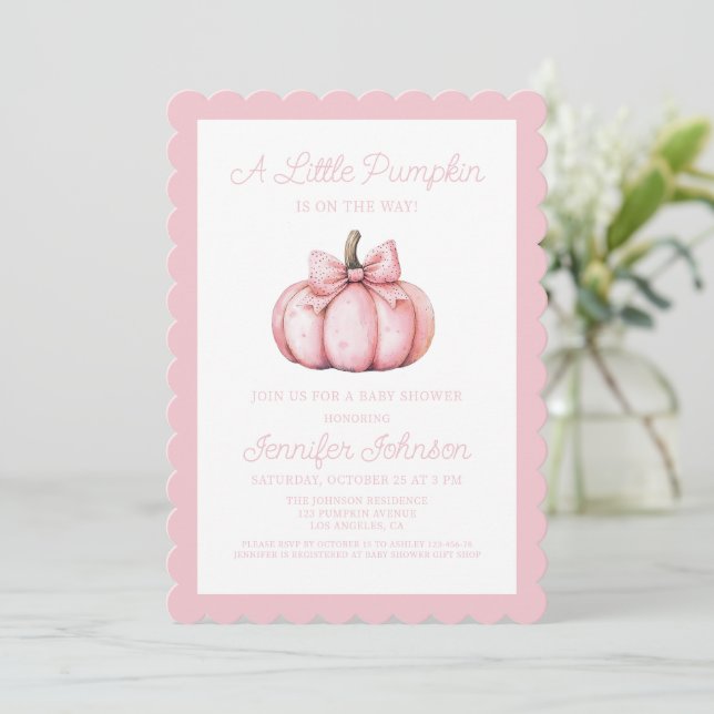 A Cute Little Pink Pumpkin Baby Shower Invitation (Standing Front)
