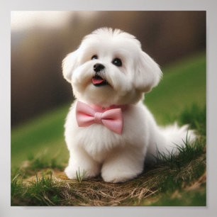A cute Maltese dog with a bow Poster