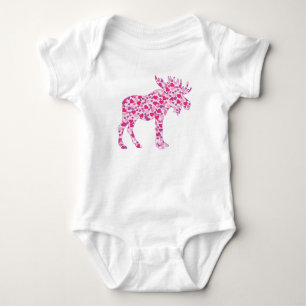 A Cute Moose made up in little pink hearts Baby Bodysuit