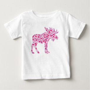 A Cute Moose made up in little pink hearts Baby T-Shirt