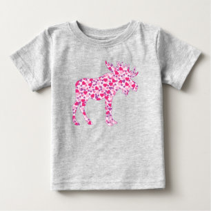 A cute moose made up in pink hearts baby T-Shirt