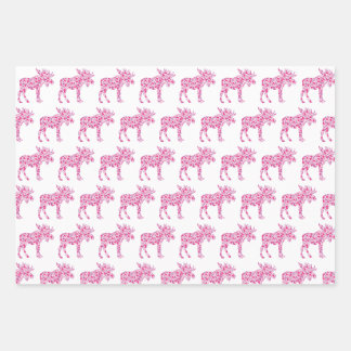 A Cute moose made up of little pink hearts of love Wrapping Paper Sheet