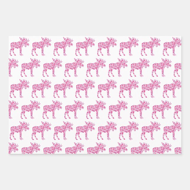 A Cute moose made up of little pink hearts of love Wrapping Paper Sheet (Front)