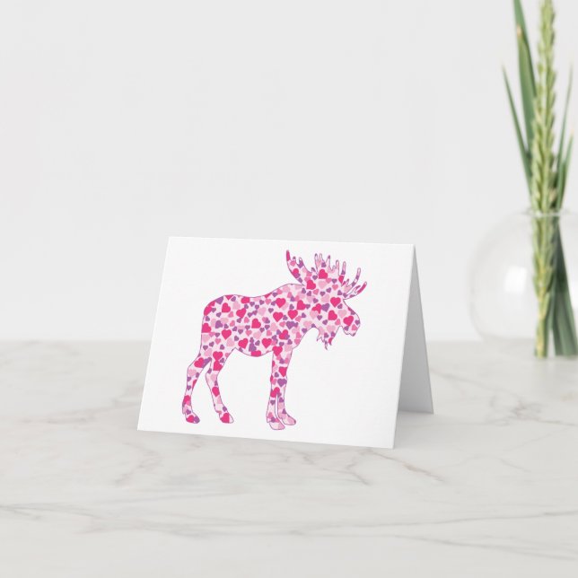 A cute moose made up of little pink hearts thank you card (Front)