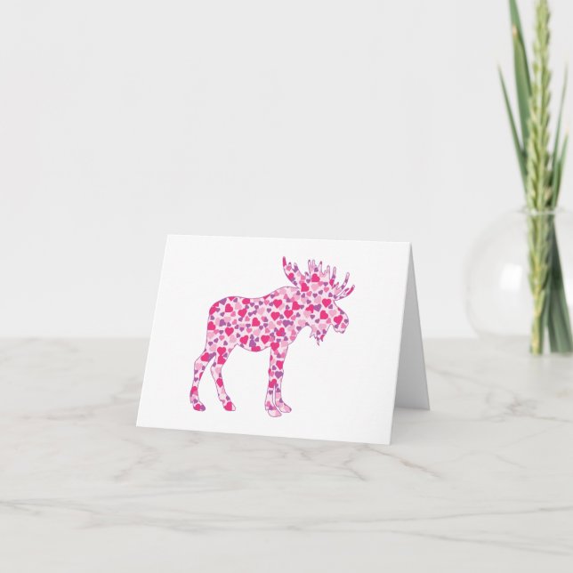 A cute moose made up of little pink hearts thank you card (Front)