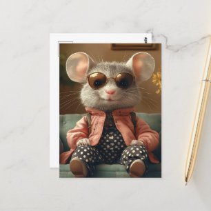 A Cute Mouse Sits on a Couch Postcard