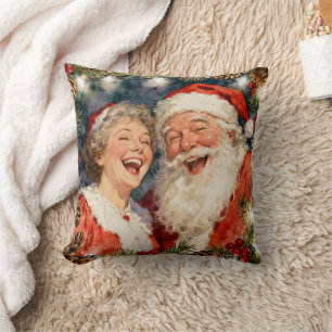 A Cute Mr and Mrs Claus Old-Fashioned Christmas Cushion