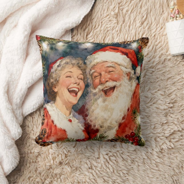 A Cute Mr and Mrs Claus Old-Fashioned Christmas Cushion (Blanket)