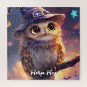 A Cute Owl Wearing a Witch Hat Jigsaw Puzzle