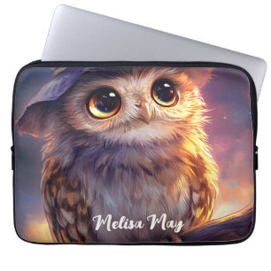 A Cute Owl Wearing a Witch Hat  Laptop Sleeve