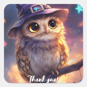 A Cute Owl Wearing a Witch Hat Square Sticker