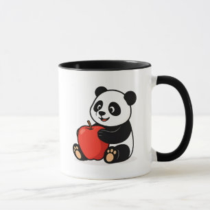 A cute panda hugs a red apple. mug