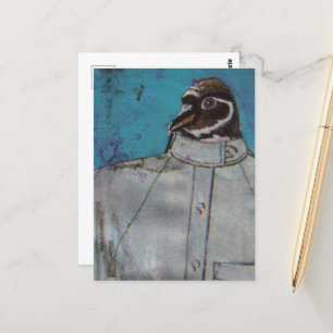 A cute penguin bird in a suit  postcard