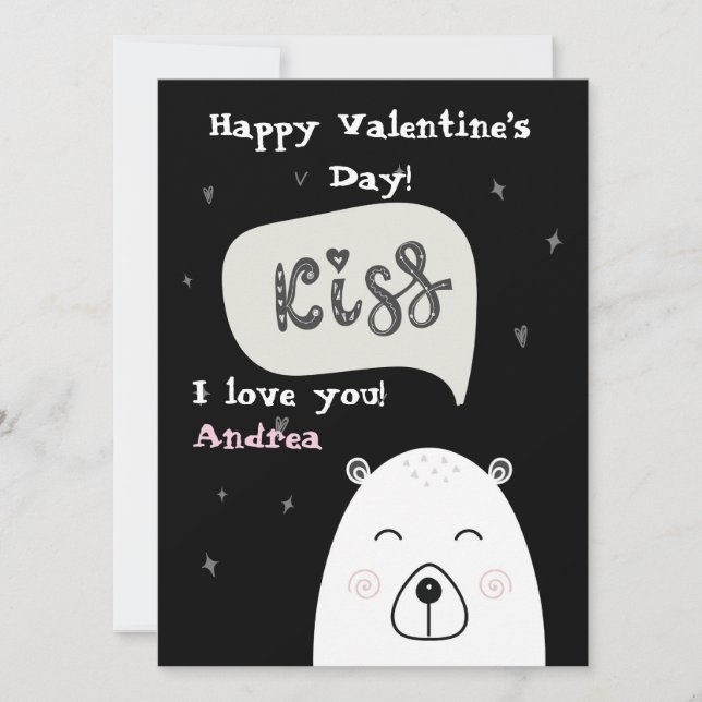 A cute Polar bear wishing Valentine and kiss Holiday Card (Front)