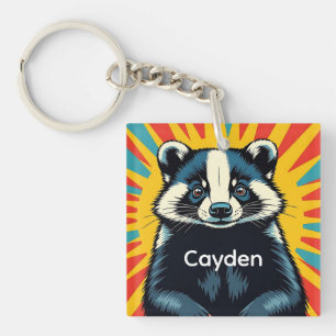 A Cute Pop Art Badger Personalised Key Ring