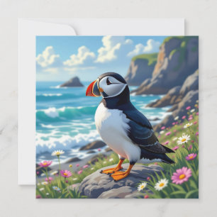 A Cute Puffin on the Sea Shore Blank Card