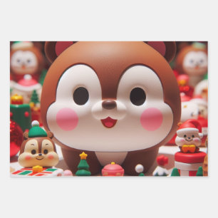 A cute, round character resembling a chipmunk wrapping paper sheet