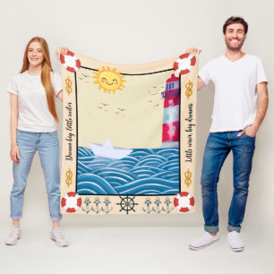 A cute sea and lighthouse painting for children fleece blanket