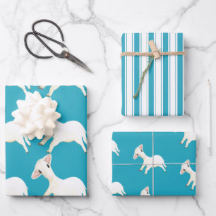 A cute sheep Aqua Blue Teal Striped Pattern Wrapping Paper Sheet
