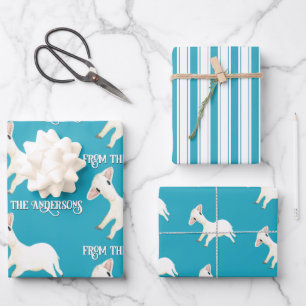  A cute sheep Aqua Blue Teal Striped Pattern  Wrapping Paper Sheet