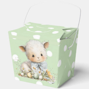A cute sheep lies in a clearing with Easter eggs Favour Box
