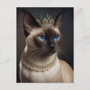 A cute Siamese cat with Pearl necklace and crown Postcard