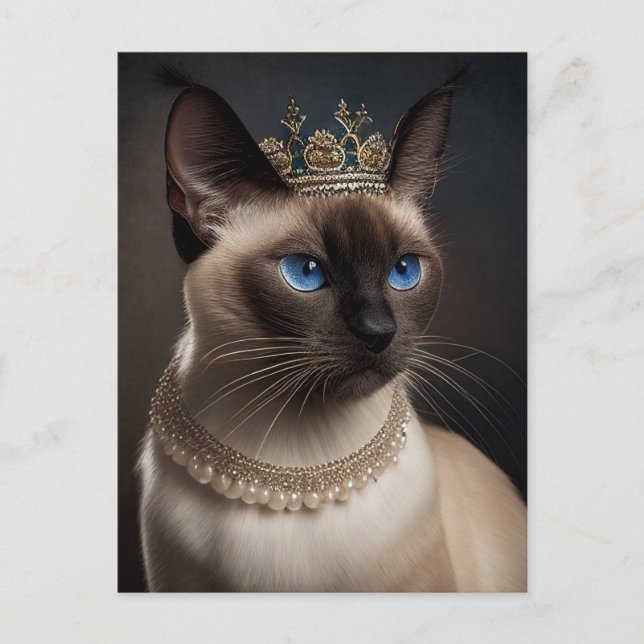 A cute Siamese cat with Pearl necklace and crown  Postcard (Front)