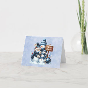 A cute snowman family ready for christmas holiday card
