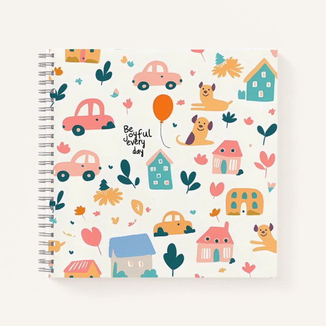 A Cute Spiral Notebook with small cartoon patterns (Front)