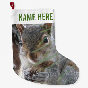 A Cute Squirrel With Peanut Woodland Holiday Fun Large Christmas Stocking