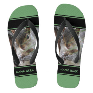 A Cute Squirrel With Peanut Woodland Nature Rodent Flip Flops