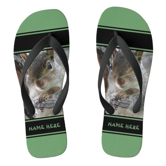 A Cute Squirrel With Peanut Woodland Nature Rodent Flip Flops (Footbed)